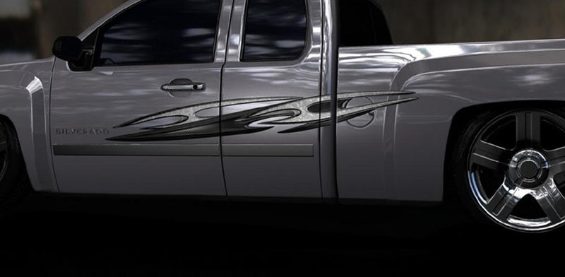 tribal carbon fiber decal on silver truck